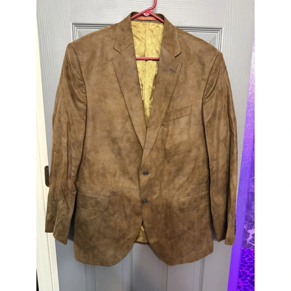 Cremieux Mens Two Button Sport Coat Micro Suede Polyester Brown Size 42R